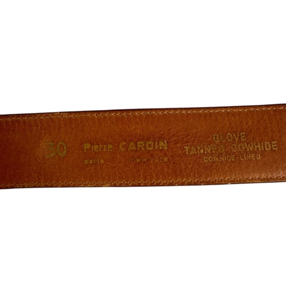 Vintage PIERRE CARDIN Tan Leather Gold Logo Buckle Unisex Belt Size 30 main image 11